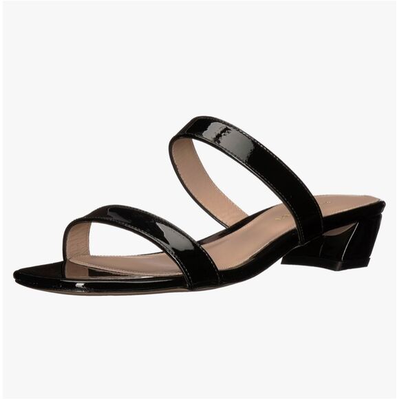 Stuart Weitzman Ava Heeled Sandal Size 8 Black Patent Leather Slip On $365.00 - Picture 2 of 8